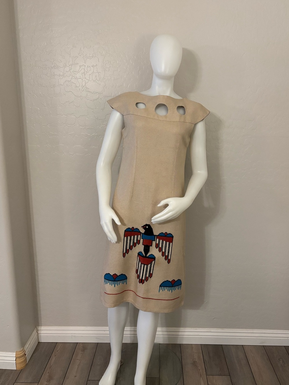 Vintage Handmade Native American Bird Shift Dress Size 6